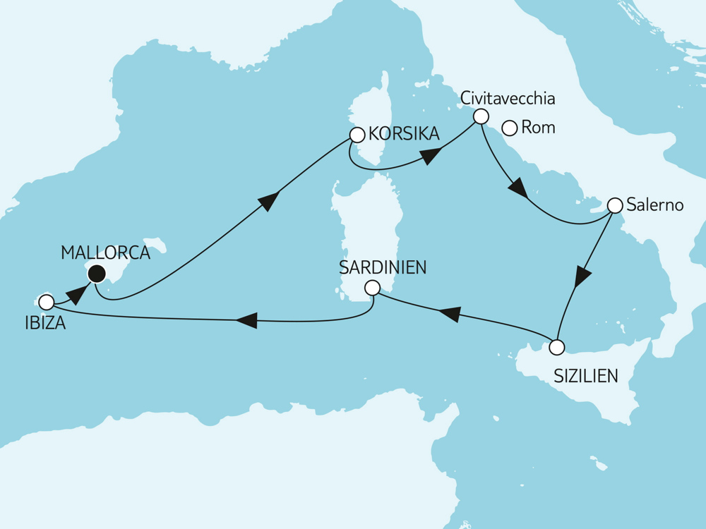 Mein Schiff 2 Route Westliches Mittelmeer mit Salerno